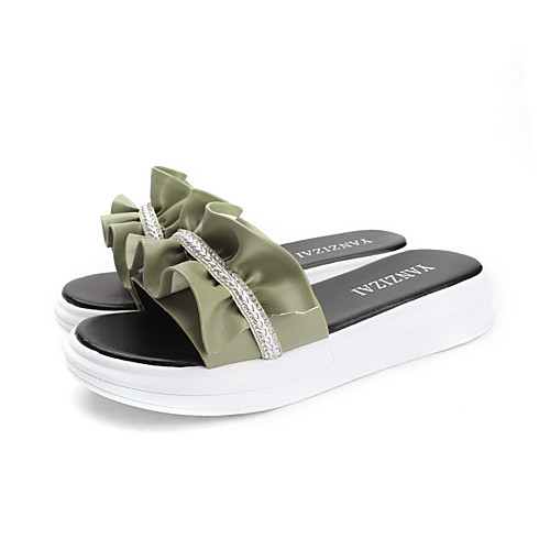 

Women's Slippers & Flip-Flops Creepers Open Toe Rhinestone / Bowknot PU Casual Summer Green / White / Black