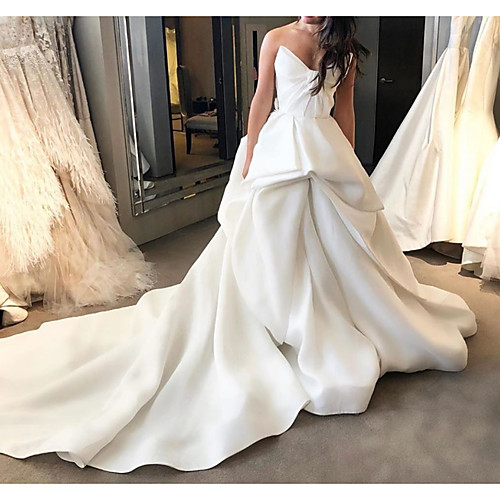 

Ball Gown Wedding Dresses Strapless Court Train Polyester Sleeveless Country Plus Size with Draping 2021