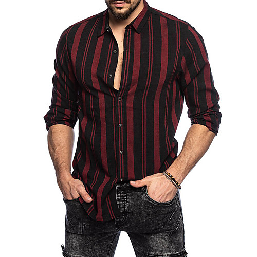 

Men's Striped Shirt Business Daily Wine / Brown / Gray