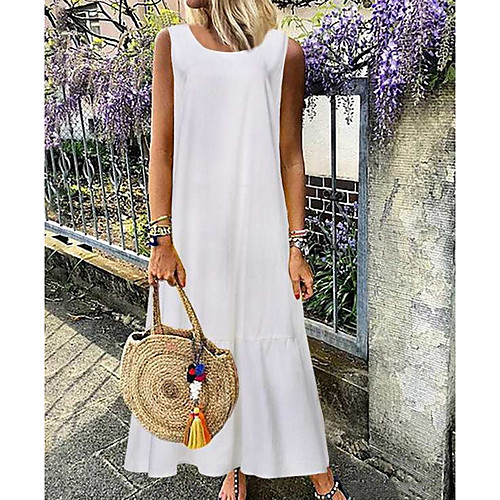 

Women's Maxi A Line Dress - Sleeveless Solid Color White Black S M L XL XXL XXXL / Cotton
