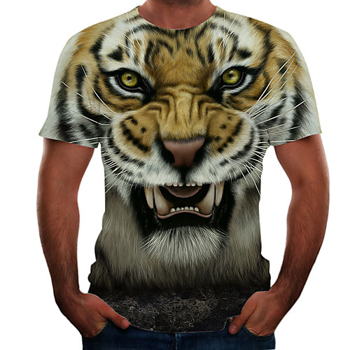 

Men's Plus Size Color Block 3D T-shirt Basic Going out Weekend Round Neck Brown / Short Sleeve / Animal