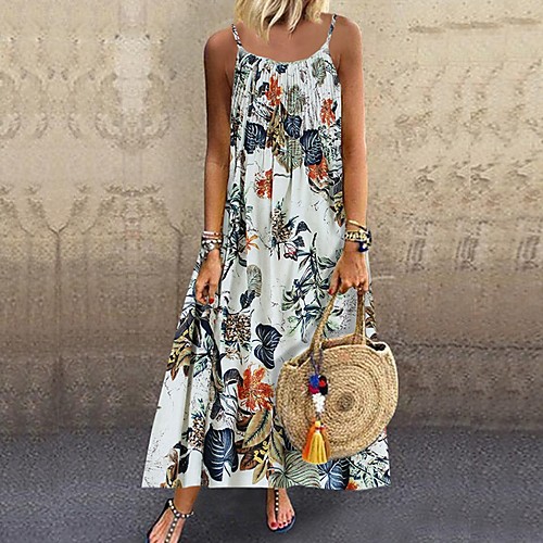 

Women's Strap Dress Maxi long Dress Blue Yellow Blushing Pink Green Navy Blue Sleeveless Floral M L XL XXL 3XL 4XL 5XL