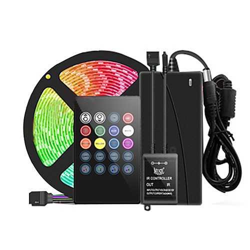 

5m Flexible LED Light Strips Light Sets RGB Tiktok Lights 300 LEDs SMD5050 10mm 1 X 5A power adapter 20-key Music Sound Controller 1 set Multi Color Cuttable Decorative Self-adhesive 12 V