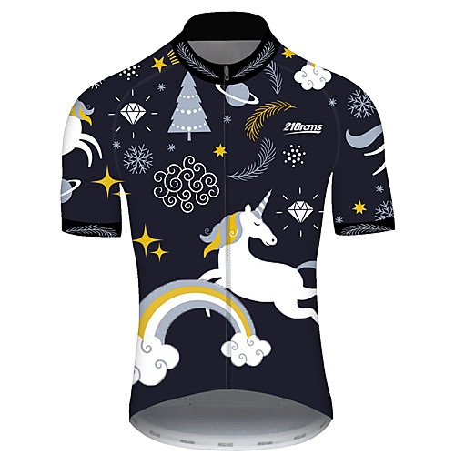 

21Grams Men's Short Sleeve Cycling Jersey BlackWhite Unicorn Animal Bike Jersey Top Mountain Bike MTB Road Bike Cycling UV Resistant Breathable Quick Dry Sports Clothing Apparel / Stretchy