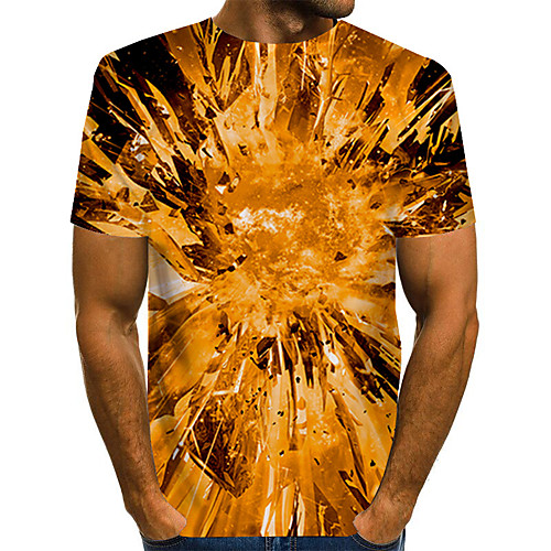 

Men's T shirt Color Block Abstract 3D Plus Size Print Short Sleeve Daily Tops Streetwear Exaggerated Yellow