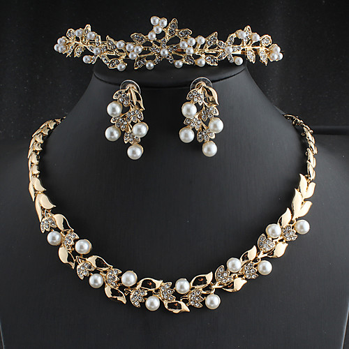 

Women's White Head Jewelry Hoop Earrings Necklace Classic Flower Shape Basic Elegant European Korean Cute 18K Gold Plated Earrings Jewelry Gold For Wedding Engagement Three-piece Suit