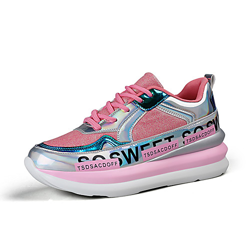 

Women's Trainers / Athletic Shoes 2020 Summer / Fall Wedge Heel Round Toe Casual Sweet Athletic PU Walking Shoes Black / Yellow / Pink