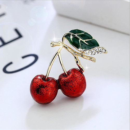 

Women's Cubic Zirconia Brooches Classic Cherry Stylish Simple Classic Brooch Jewelry Light Green Dark Green For Party Gift Daily Work Festival