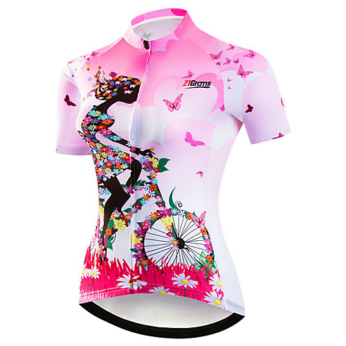 

21Grams Women's Short Sleeve Cycling Jersey Polyester Elastane Purple Yellow Red Floral Botanical Bike Jersey Top Mountain Bike MTB Road Bike Cycling Breathable Quick Dry Moisture Wicking Sports