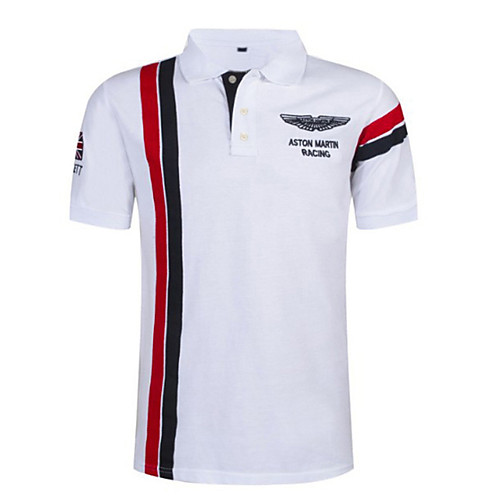 

Men's Color Block Stripes Slim Polo Shirt Collar White / Red / Navy Blue