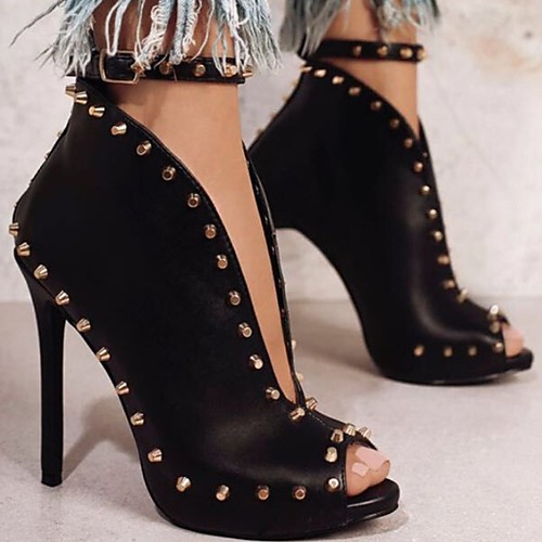 

Women's Sandals Stiletto Heel Open Toe PU Summer Black