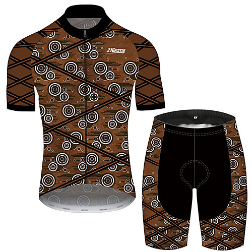 

21Grams Men's Short Sleeve Cycling Jersey with Shorts Spandex Polyester BrownGray Geometic Bike Clothing Suit UV Resistant Breathable Quick Dry Sweat-wicking Sports Solid Color Mountain Bike MTB