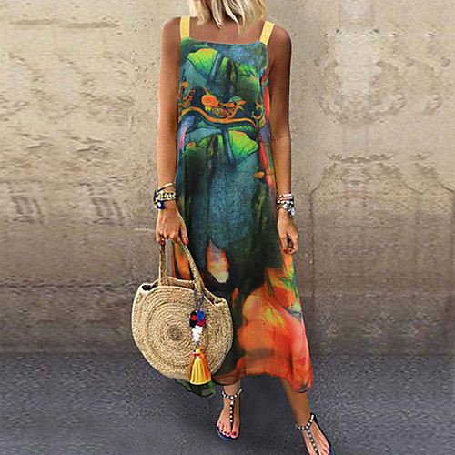 

Women's Plus Size Chiffon Dress - Sleeveless Color Block Strap Vintage Style Daily Green M L XL XXL XXXL XXXXL XXXXXL