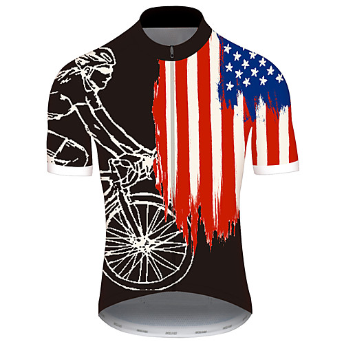 

21Grams Men's Short Sleeve Cycling Jersey Spandex Black / Red American / USA National Flag Bike Jersey Top Mountain Bike MTB Road Bike Cycling UV Resistant Quick Dry Breathable Sports Clothing Apparel