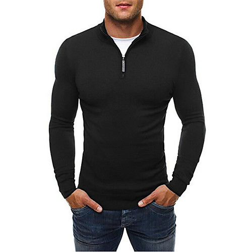 

Men's Solid Colored Pullover Long Sleeve Slim Sweater Cardigans Stand Collar Shirt Collar Winter Black Navy Blue Gray