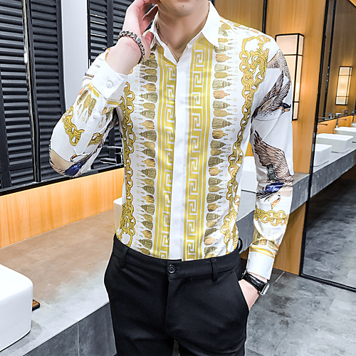 

Men's Geometric Slim Shirt Basic Daily Classic Collar White / Black / Long Sleeve