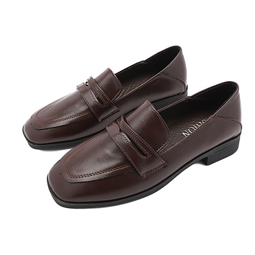 

Women's Loafers & Slip-Ons Block Heel Round Toe PU Minimalism Spring & Fall / Spring & Summer Dark Brown / Black