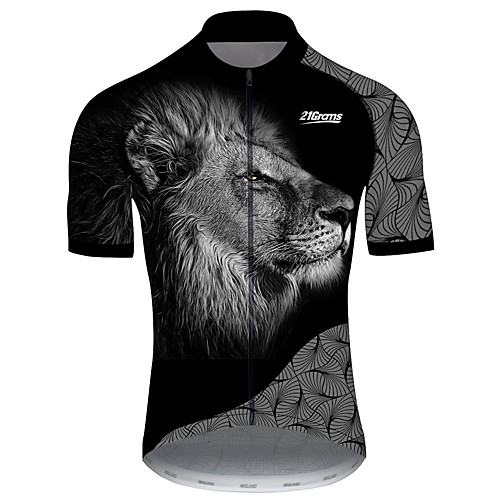 

21Grams Men's Short Sleeve Cycling Jersey Black / White Dog Animal Bike Jersey Top Mountain Bike MTB Road Bike Cycling UV Resistant Breathable Quick Dry Sports Clothing Apparel / Stretchy / Race Fit