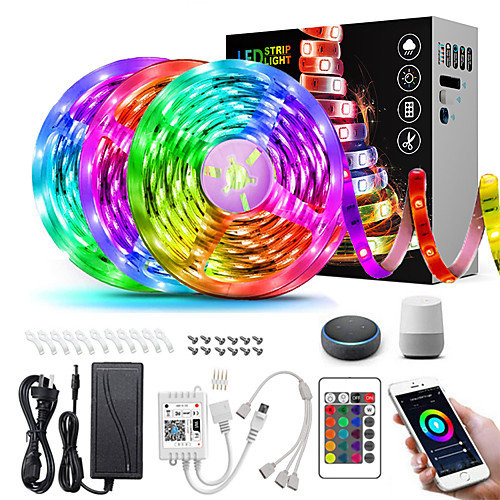 

ZDM 15M(35M) LED Light Strips RGB Tiktok Lights Intelligent Dimming App Control Waterproof Flexible 5050 SMD 450 LEDs IR 24 Key Controller with Installation Package 12V 6A Adapter Kit