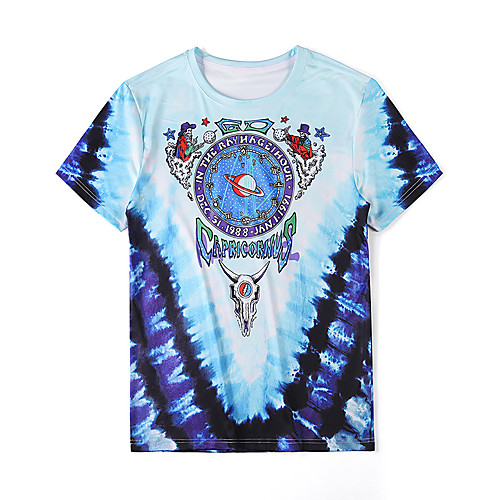 

Men's T shirt Tie Dye 3D Print Half Sleeve Daily Tops Basic Light Blue