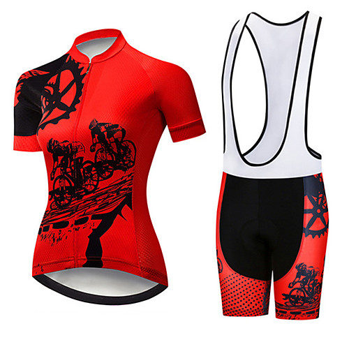 

21Grams Women's Short Sleeve Cycling Jersey with Bib Shorts Spandex Polyester Black / Red Gear Bike Clothing Suit Breathable 3D Pad Quick Dry Ultraviolet Resistant Sweat-wicking Sports Solid Color