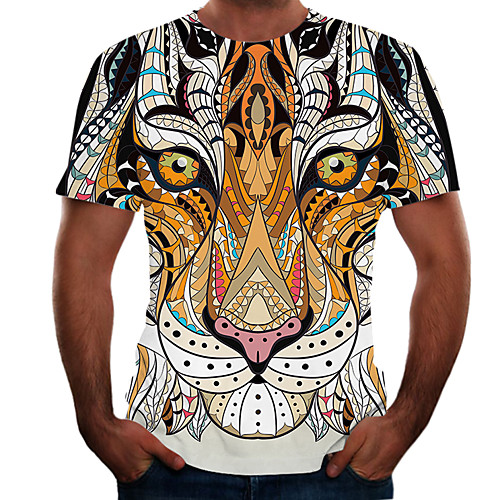 

Men's Plus Size Color Block 3D T-shirt Basic Going out Weekend Round Neck Brown / Short Sleeve / Animal