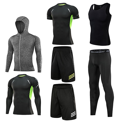 

Men's Activewear Set Workout Outfits Compression Suit Athletic 7pcs Winter Long Sleeve Moisture Wicking Quick Dry Breathable Gym Workout Running Walking Jogging Sportswear Skinny Stripes Jacket