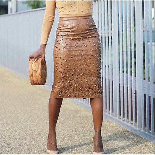 

Women's PU Bodycon Swing Skirts Solid Colored Black Brown