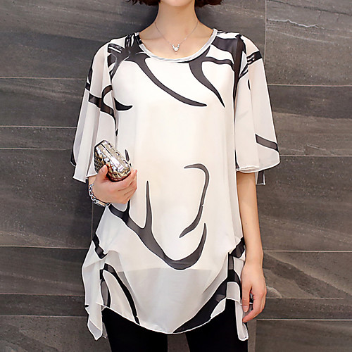

Women's Plus Size Graphic Black & White Pleated Print Batwing Sleeve Loose Blouse Basic Daily Weekend White / Black