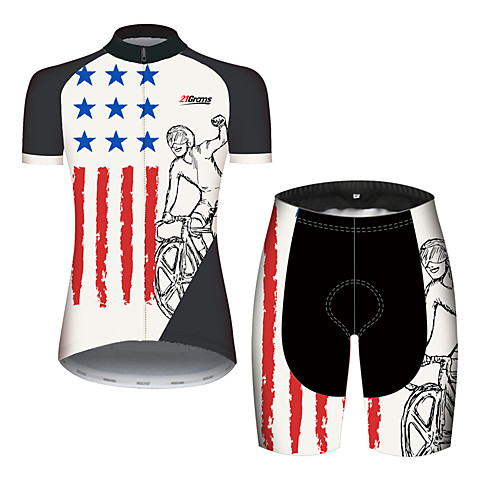 

21Grams Women's Short Sleeve Cycling Jersey with Shorts Spandex BlackWhite American / USA National Flag Bike Quick Dry Breathable Sports American / USA Mountain Bike MTB Road Bike Cycling Clothing