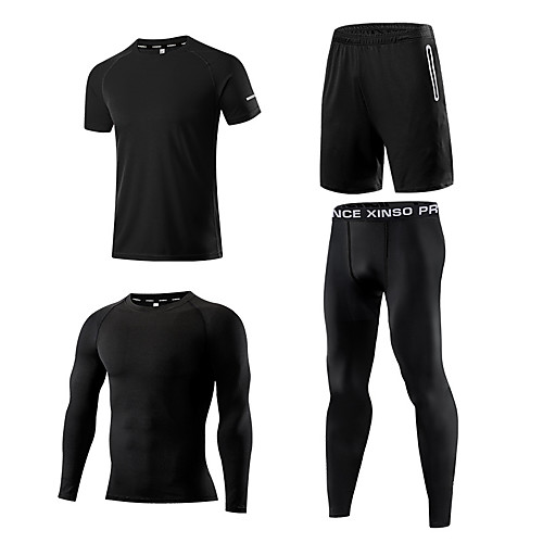 

Men's Activewear Set Workout Outfits Compression Suit Athletic Athleisure Long Sleeve 4pcs Elastane Thermal Warm Breathable Quick Dry Fitness Gym Workout Running Active Training Jogging Sportswear