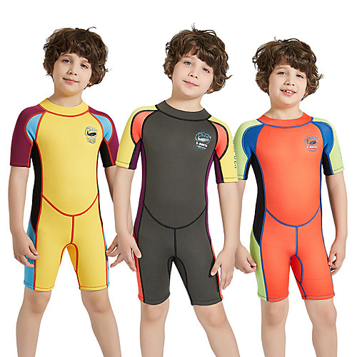 

Dive&Sail Boys' Girls' Shorty Wetsuit 2.5mm SCR Neoprene Diving Suit Windproof Anatomic Design Short Sleeve Back Zip Patchwork Autumn / Fall Spring Summer / High Elasticity / Kids