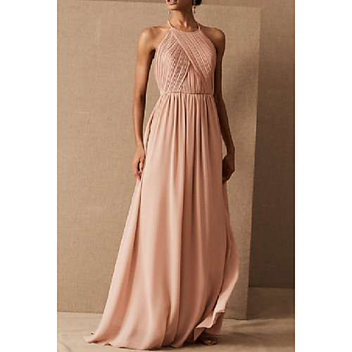 

A-Line Halter Neck Floor Length Chiffon / Shantung Bridesmaid Dress with Ruching