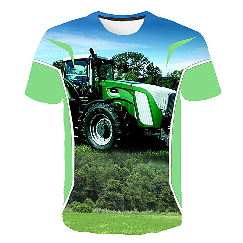 

Men's Geometric Scenery Print T-shirt Vintage Daily Going out Round Neck Green / Short Sleeve