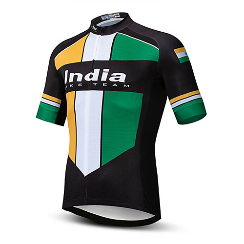 

21Grams Men's Short Sleeve Cycling Jersey Black / Green Indian National Flag Bike Jersey Top Mountain Bike MTB Road Bike Cycling UV Resistant Quick Dry Breathable Sports Clothing Apparel / Stretchy