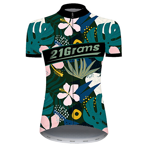 

21Grams Women's Short Sleeve Cycling Jersey Green Leaf Floral Botanical Bike Jersey Top Mountain Bike MTB Road Bike Cycling UV Resistant Quick Dry Breathable Sports Clothing Apparel / Stretchy