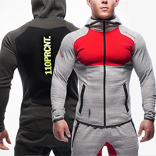

Men's Patchwork Cotton Track Jacket Running Jacket Winter Full Length Visible Zipper Running Fitness Gym Workout Breathable Comfortable Sportswear Hoodie Sweatshirt Top Long Sleeve Activewear