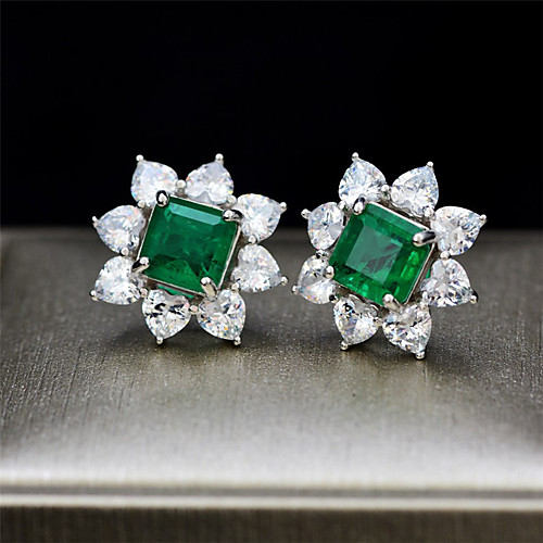 

3 carat Synthetic Emerald Earrings Alloy For Women's Emerald cut Antique Luxury Bridal Wedding Party Evening Formal High Quality Big 1 Pair