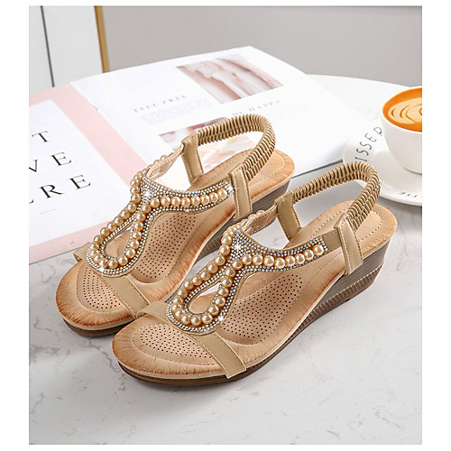 

Women's Sandals Wedge Sandals Summer Wedge Heel Open Toe Daily PU Almond / White / Black