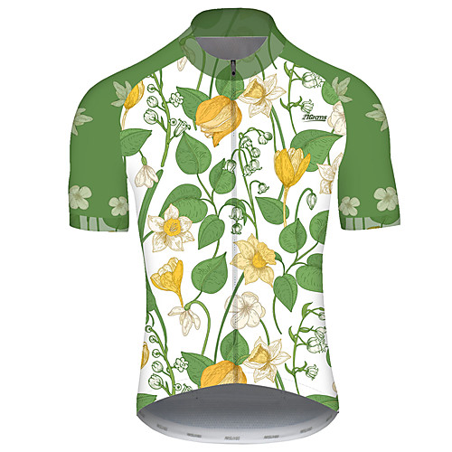 

21Grams Men's Short Sleeve Cycling Jersey Green / Yellow Patchwork Floral Botanical Bike Jersey Top Mountain Bike MTB Road Bike Cycling UV Resistant Breathable Quick Dry Sports Clothing Apparel