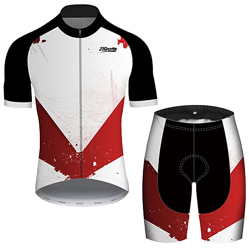

21Grams Men's Short Sleeve Cycling Jersey with Shorts Spandex Polyester Red and White Patchwork Geometic Bike Clothing Suit UV Resistant Breathable Quick Dry Sweat-wicking Sports Solid Color Mountain