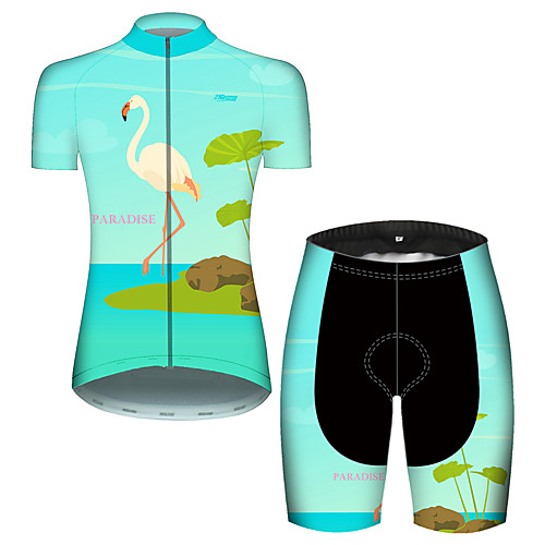 

21Grams Women's Short Sleeve Cycling Jersey with Shorts Green Flamingo Floral Botanical Bike Clothing Suit Breathable 3D Pad Quick Dry Ultraviolet Resistant Reflective Strips Sports Flamingo Mountain