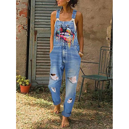 

Women's Blue Jumpsuit Onesie, Geometric S M L