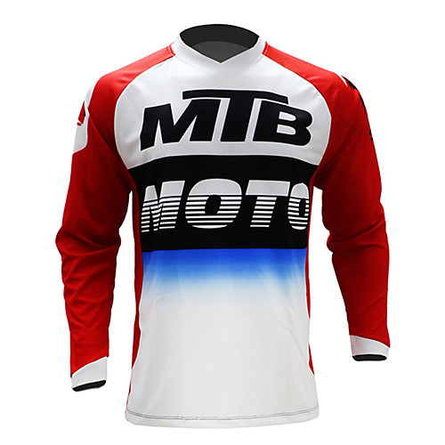 

21Grams Men's Long Sleeve Cycling Jersey Downhill Jersey Dirt Bike Jersey Red / White Stripes Patchwork Gradient Bike Jersey Top Mountain Bike MTB Road Bike Cycling UV Resistant Breathable Quick Dry