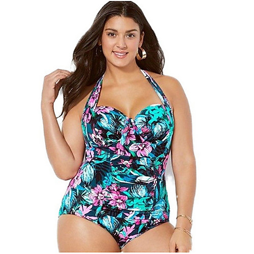 

Women's Plus Size One-piece Swimwear Swimsuit - Floral XL XXL XXXL Blue