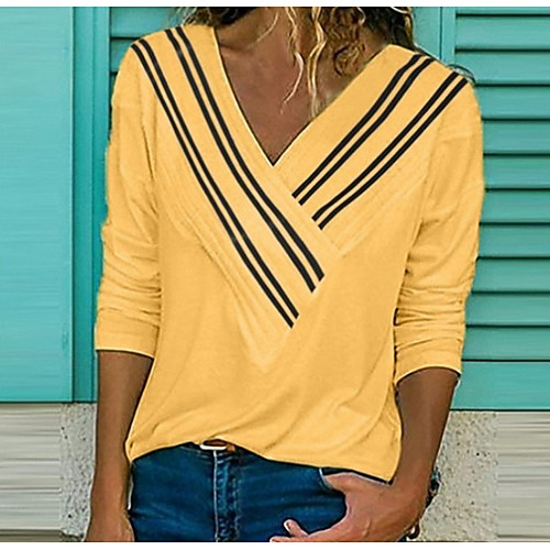 

Women's Color Block Criss Cross Print T-shirt Daily V Neck White / Blue / Yellow / Fuchsia