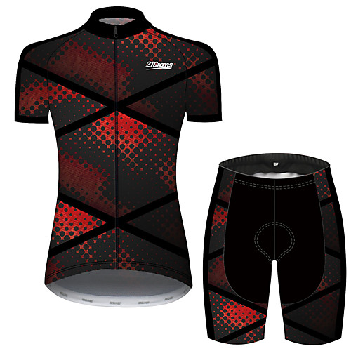 

21Grams Women's Short Sleeve Cycling Jersey with Shorts Spandex Polyester Black / Red Polka Dot Gradient Geometic Bike Clothing Suit Breathable Quick Dry Ultraviolet Resistant Sweat-wicking Sports