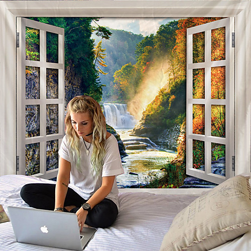 

Window Landscape Wall Tapestry Art Decor Blanket Curtain Picnic Tablecloth Hanging Home Bedroom Living Room Dorm Decoration Polyester Lake Rive Forest Mountain