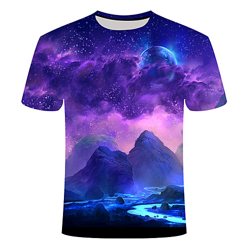 

Men's Plus Size Galaxy 3D Print Slim T-shirt Basic Daily Going out Round Neck Purple / Short Sleeve