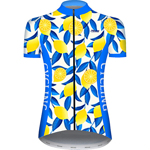 

21Grams Women's Short Sleeve Cycling Jersey BlueYellow Leaf Lemon Fruit Bike Jersey Top Mountain Bike MTB Road Bike Cycling UV Resistant Quick Dry Breathable Sports Clothing Apparel / Stretchy